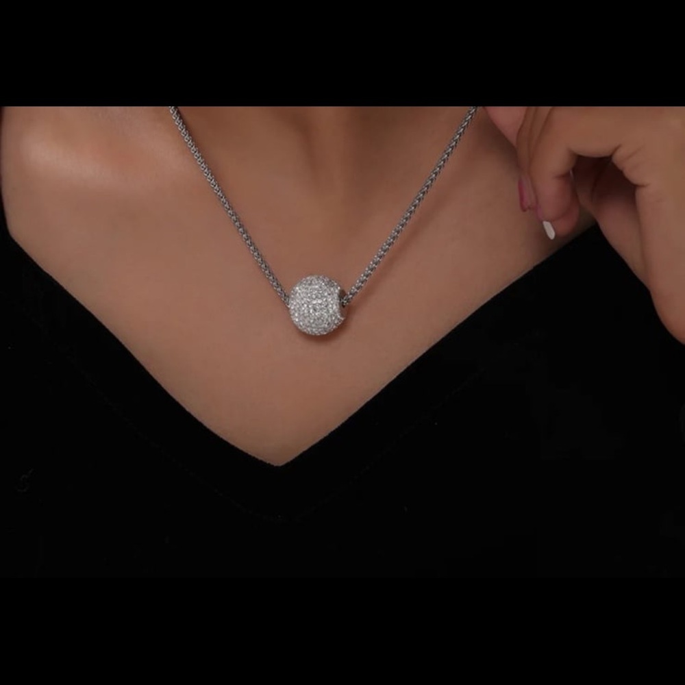 925 Silver plated Diamond Ball necklace from touch stone Swarovski #1311